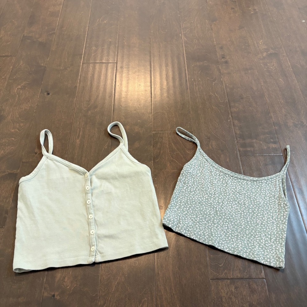 Set of 2 John Galt Camisole Crop Tops Womens Small Sage Green Floral Cottagecore